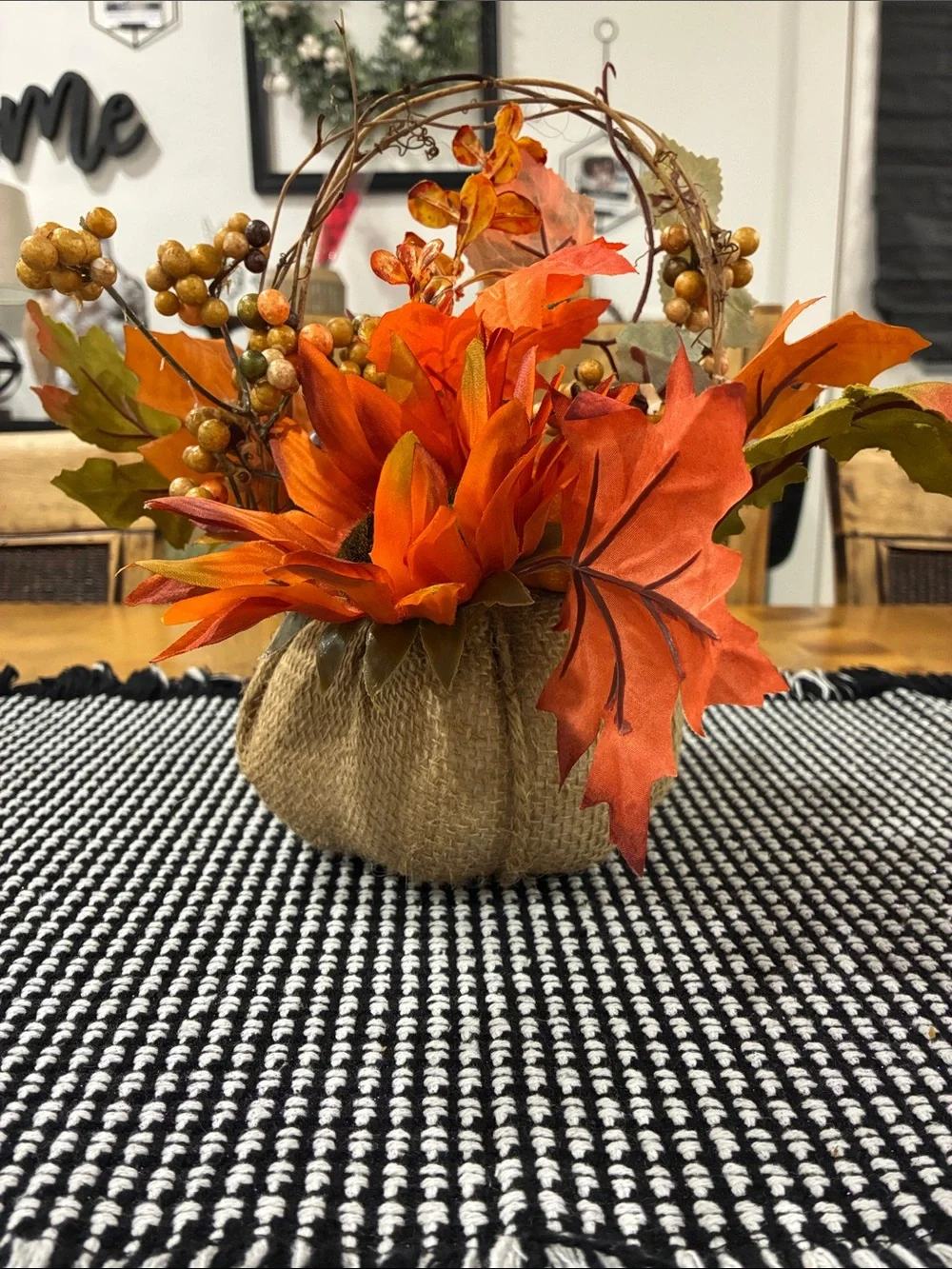🍁Autumn Orange Sunflower and Pumpkin Table Accent - Fall Floral Arrangement
